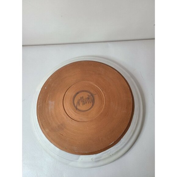 Vintage Stoneware Art Pottery Chip And Dip Serving Dish Tray Round Blue Signed - Picture 3 of 5